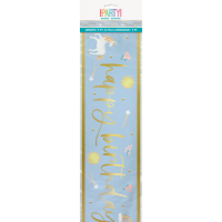 Dainty Unicorn Party Gold & Blue Happy Birthday Foil Banner 9ft.
