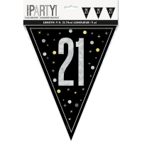 Black/Silver Glitz Age 21 Prism Flag Banner 9ft