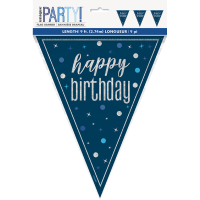 Blue/Silver Glitz Foil Prism Happy Birthday Flag Banner 9FT