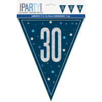Blue/Silver Glitz Foil Prism Age 30 Flag Banner 9FT