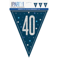 Blue/Silver Glitz Foil Prism Age 40 Flag Banner 9FT