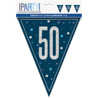 Blue/Silver Glitz Foil Prism Age 50 Flag Banner 9FT