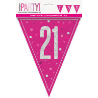 Pink/Silver Glitz Foil Prism Age 21 Flag Banner 9FT