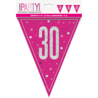 Pink/Silver Glitz Foil Prism Age 30 Flag Banner 9FT