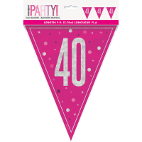 Pink/Silver Glitz Foil Prism Age 40 Flag Banner 9FT