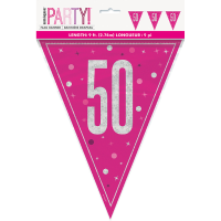 Pink/Silver Glitz Foil Prism Age 50 Flag Banner 9FT