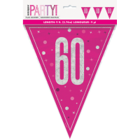 Pink/Silver Glitz Foil Prism Age 60 Flag Banner 9FT