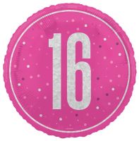 Pink/Silver Glitz 18" Foil Age 16 Prism Foil Balloon
