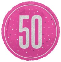 Pink/Silver Glitz 18" Foil Age 50 Prism Foil Balloon