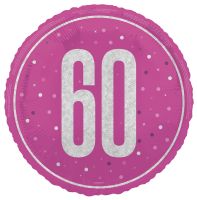Pink/Silver Glitz 18" Foil Age 60 Prism Foil Balloon