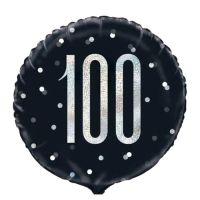 Black/Silver Glitz 18" Foil Age 100 Prism Foil Balloon