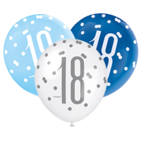 Blue/Silver Glitz 12" Age 18 Latex Balloons 6ct