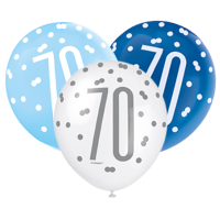 Blue/Silver Glitz 12" Age 70 Latex Balloons 6ct