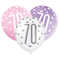 Pink/Silver Glitz 12" Age 70 Latex Balloons 6ct