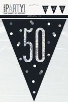 Black/Silver Glitz Age 50 Prism Flag Banner 9ft