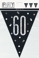Black/Silver Glitz Age 60 Prism Flag Banner 9ft