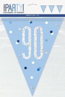 Blue/Silver Glitz Foil Prism Age 90 Flag Banner 9FT