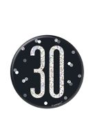 Black/Silver Glitz Foil Age 30 Badge 3" 1CT