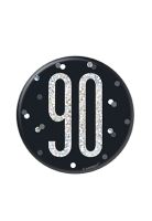 Black/Silver Glitz Foil Age 90 Badge 3" 1CT