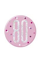 Pink/Silver Glitz Foil Age 80 Badge 3" 1CT