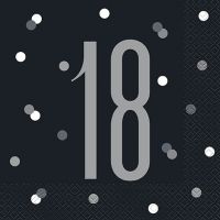 Black/Silver Glitz Age 18 Luncheon Napkins 16ct