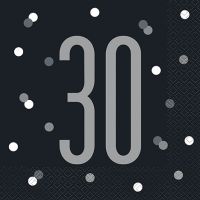 Black/Silver Glitz Age 30 Luncheon Napkins 16ct