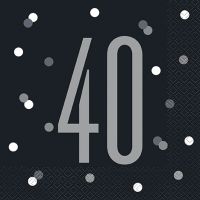 Black/Silver Glitz Age 40 Luncheon Napkins 16ct