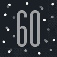 Black/Silver Glitz Age 60 Luncheon Napkins 16ct