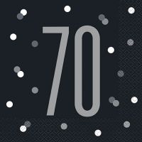 Black/Silver Glitz Age 70 Luncheon Napkins 16ct