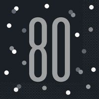 Black/Silver Glitz Age 80 Luncheon Napkins 16ct