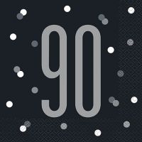 Black/Silver Glitz Age 90 Luncheon Napkins 16ct