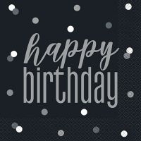 Black/Silver Glitz Happy Birthday Luncheon Napkins 16ct