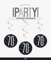 Black/Silver Glitz Foil Age 70 Hanging Swirl Decorations 32"L 6ct