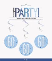 Blue/Silver Glitz Foil Age 60 Hanging Swirl Decorations 32"L 6ct