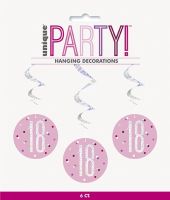 Pink/Silver Glitz Foil Age 18 Hanging Swirl Decorations 32"L 6ct