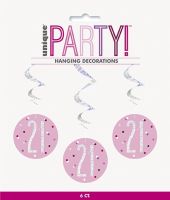 Pink/Silver Glitz Foil Age 21 Hanging Swirl Decorations 32"L 6ct