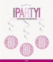 Pink/Silver Glitz Foil Age 80 Hanging Swirl Decorations 32"L 6ct