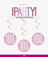 Pink/Silver Glitz Foil Age 100 Hanging Swirl Decorations 32"L 6ct