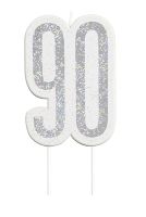 Black/Silver Glitz Age 90 Glitter Birthday Candle