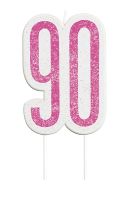 Pink/Silver Glitz Age 90 Glitter Birthday Candle