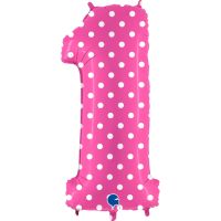 Number 1 Fuchsia Dots  40" Foil Balloon