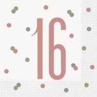 Rose Gold Glitz Age 16 Luncheon Napkins 16ct