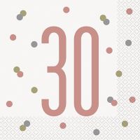 Rose Gold Glitz Age 30 Luncheon Napkins 16ct