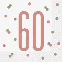 Rose Gold Glitz Age 60 Luncheon Napkins 16ct