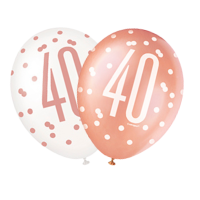 Rose Gold Glitz 12" Age 40 Latex Balloons 6ct