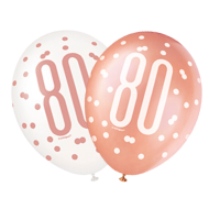 Rose Gold Glitz 12" Age 80 Latex Balloons 6ct
