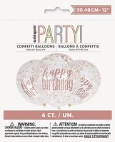 Rose Gold Glitz Happy Birthday 12" Latex Confetti Balloons 6ct