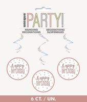 Rose Gold Glitz Foil Happy Birthday Hanging Swirl Decorations 32"L 6ct