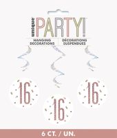 Rose Gold Glitz Foil Age 16 Hanging Swirl Decorations 32"L 6ct