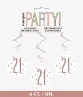 Rose Gold Glitz Foil Age 21 Hanging Swirl Decorations 32"L 6ct